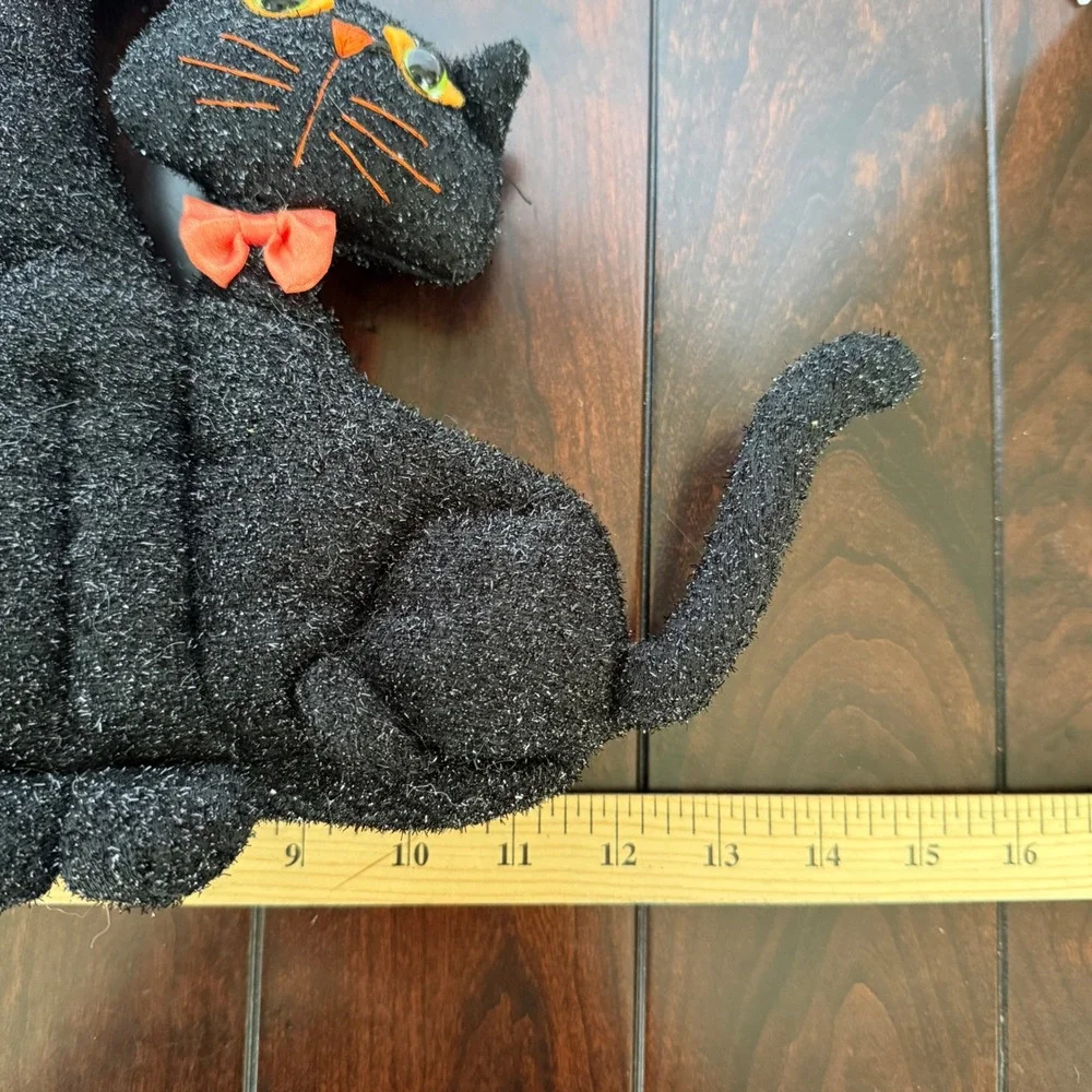 Vtg 2000 Kids of America Corp Halloween Black Cat Trio Sparkle Plush Decor 12